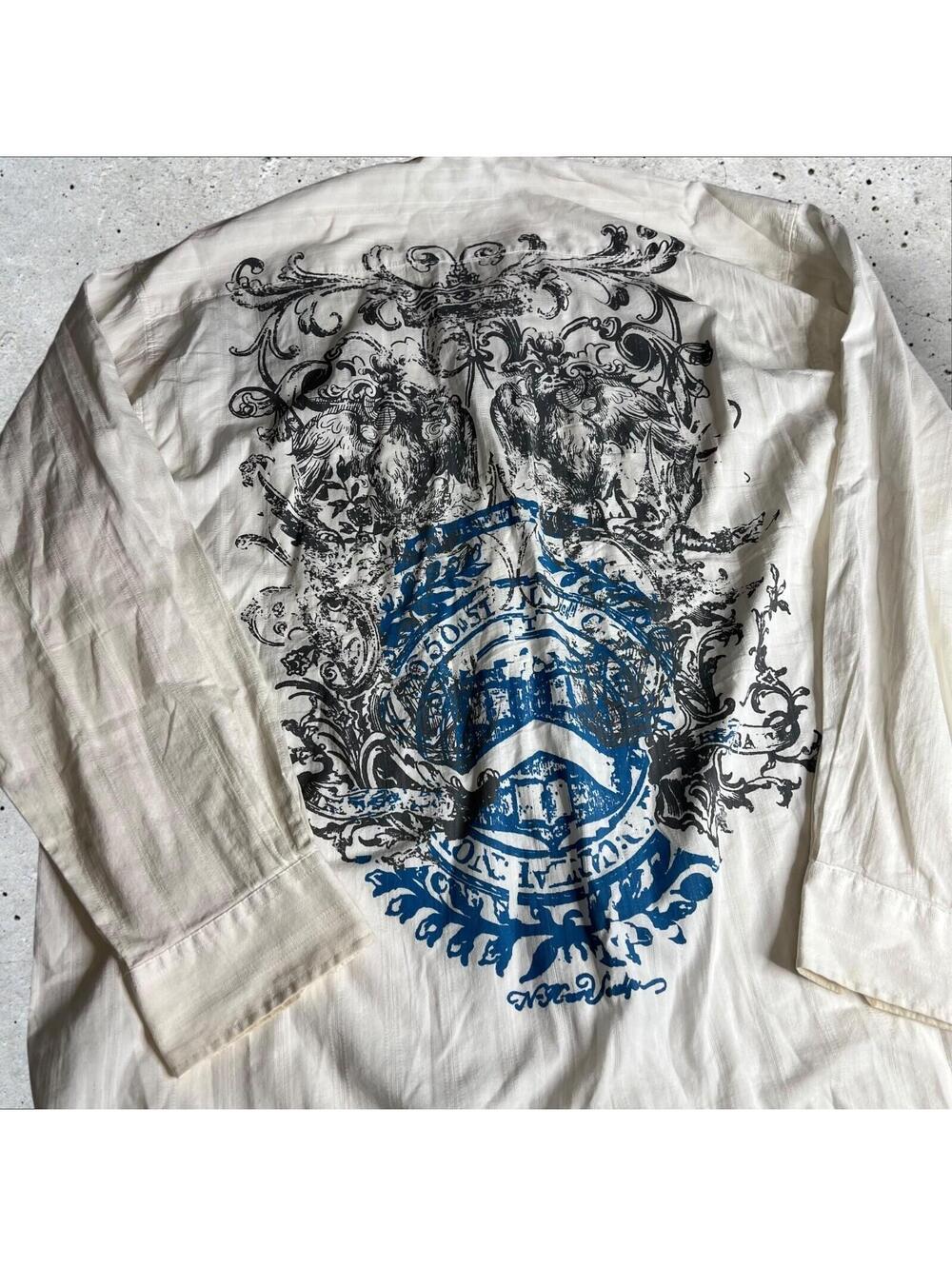 Vintage Eighty Eight White Button Up Gothic Print Long Sleeve Shirt Size XXL